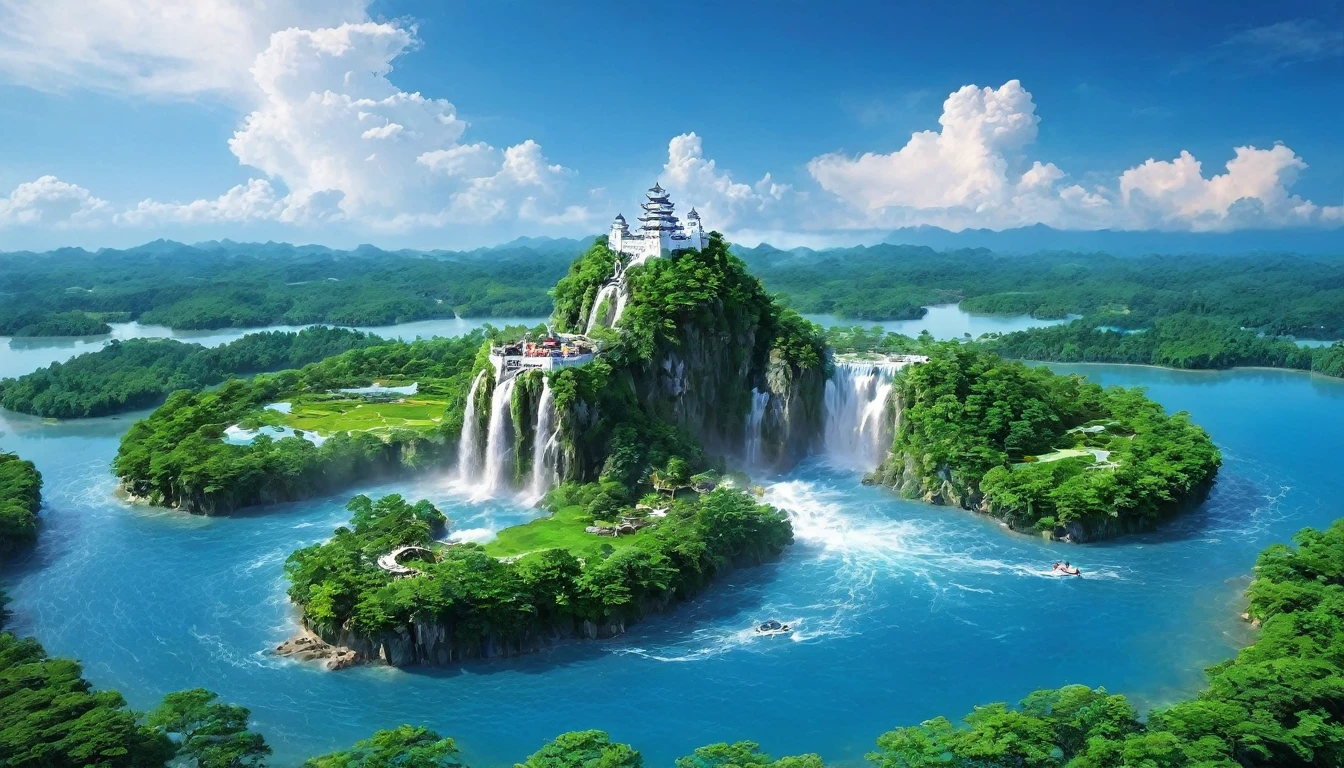 Floating Island々

Multiple islands in the sky々is a series of、A waterfall cascading from the air to the ground。The island is home to magnificent white castles and temples.、A dragon roams the sky々and flying around。