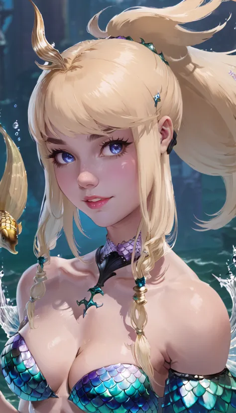 Blonde-haired cleric with mermaid features