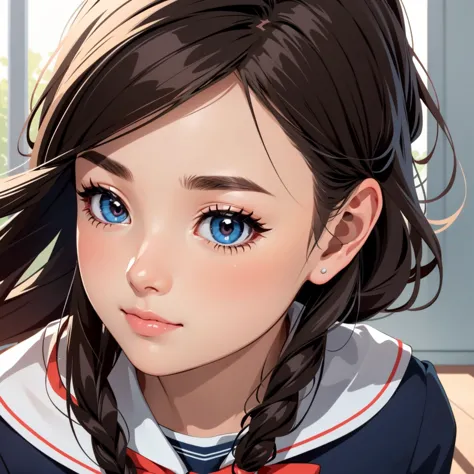 1girl in,adorable,extremely detailed eye,extra detailed face,very detail hair,8k,resolution,high school girl,sailor uniform