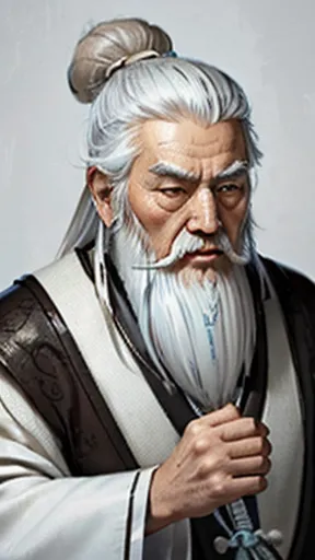 Oriental、Old man in plain white ancient Chinese costume、Ancient Chinese hairstyle old man、Highest quality、masterpiece、Ultra-high...