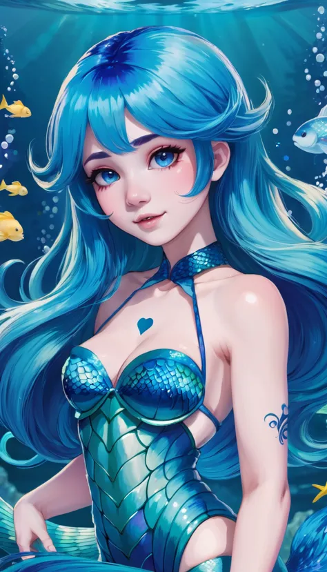 A blue-haired half-mermaid with blue hair