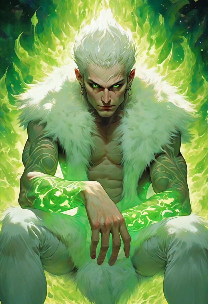 1人のmaleの子,(( erection、Sitting with legs apart、)), naked, alone, , , (Highest quality, Super detailed, Best illustrations, master, High resolution, Professional artwork, Famous works of art), realistic paint, (Insane Detailsな目, Green glowing eyes), White fur, detailed realistic painting, male, detailed White fur, Azriel, Portraiture, Fine hand, Shaded, Four fingers, Insane Details, I&#39;m looking forward to, comics, cute, Full Height