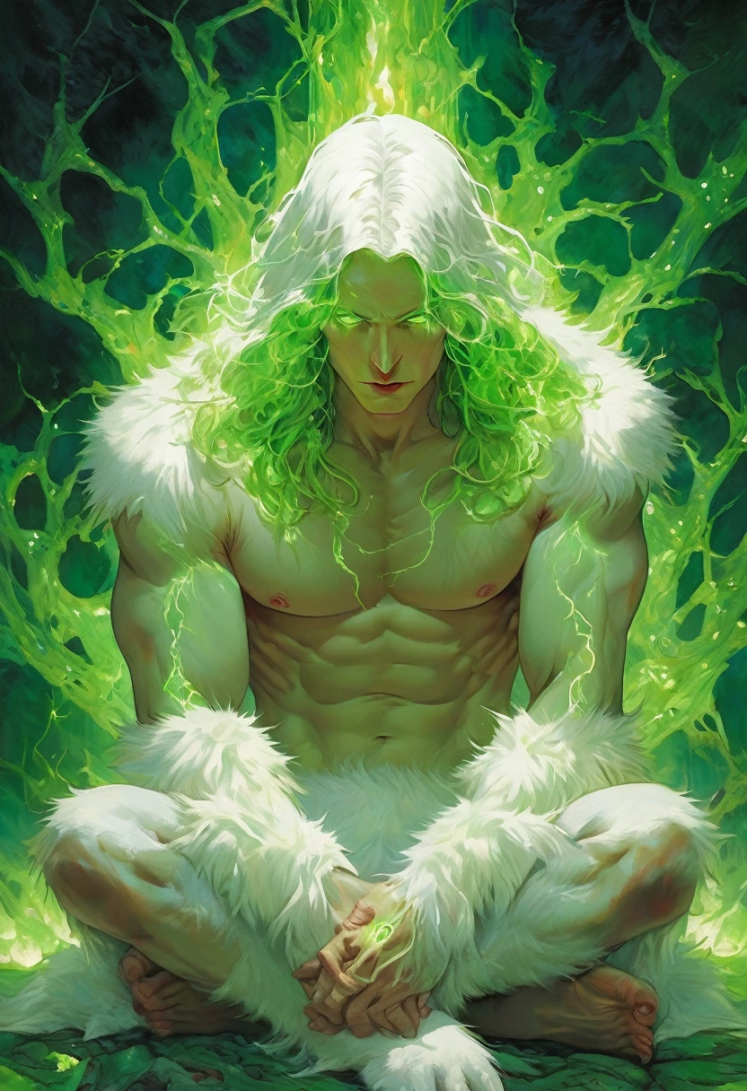 1人のmaleの子,(( erection、Sitting with legs apart、)), naked, alone, , , (Highest quality, Super detailed, Best illustrations, master, High resolution, Professional artwork, Famous works of art), realistic paint, (Insane Detailsな目, Green glowing eyes), White fur, detailed realistic painting, male, detailed White fur, Azriel, Portraiture, Fine hand, Shaded, Four fingers, Insane Details, I&#39;m looking forward to, comics, cute, Full Height