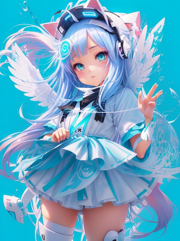 a cartoon image of a girl with a headress, splash art anime , angelic!! catgirl, cute art style, pixiv contest winner, clean artstyle, video game fanart, advanced digital chibi art, game art!!, anime style illustration, pixiv, cyber school girl, pixiv style, digital anime illustration, pastel blue, yandere, thick eyelashes