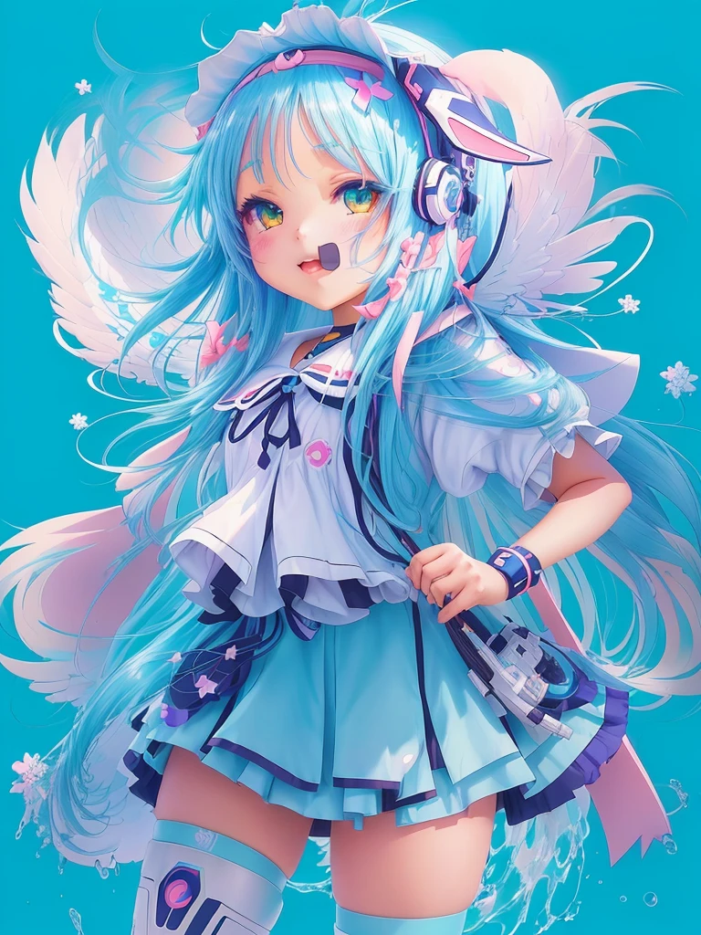 a cartoon image of a girl with a headress, splash art anime , angelic!! catgirl, cute art style, pixiv contest winner, clean artstyle, video game fanart, advanced digital chibi art, game art!!, anime style illustration, pixiv, cyber school girl, pixiv style, digital anime illustration, pastel blue, yandere, thick eyelashes