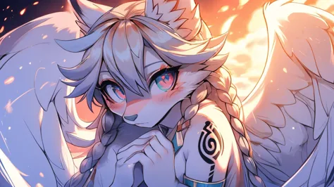 miku hatsune, add high definition_detail:1, blue fur,kitsune ears, tribal tattoo add_detail:1, in heaven add_detail, angelical g...