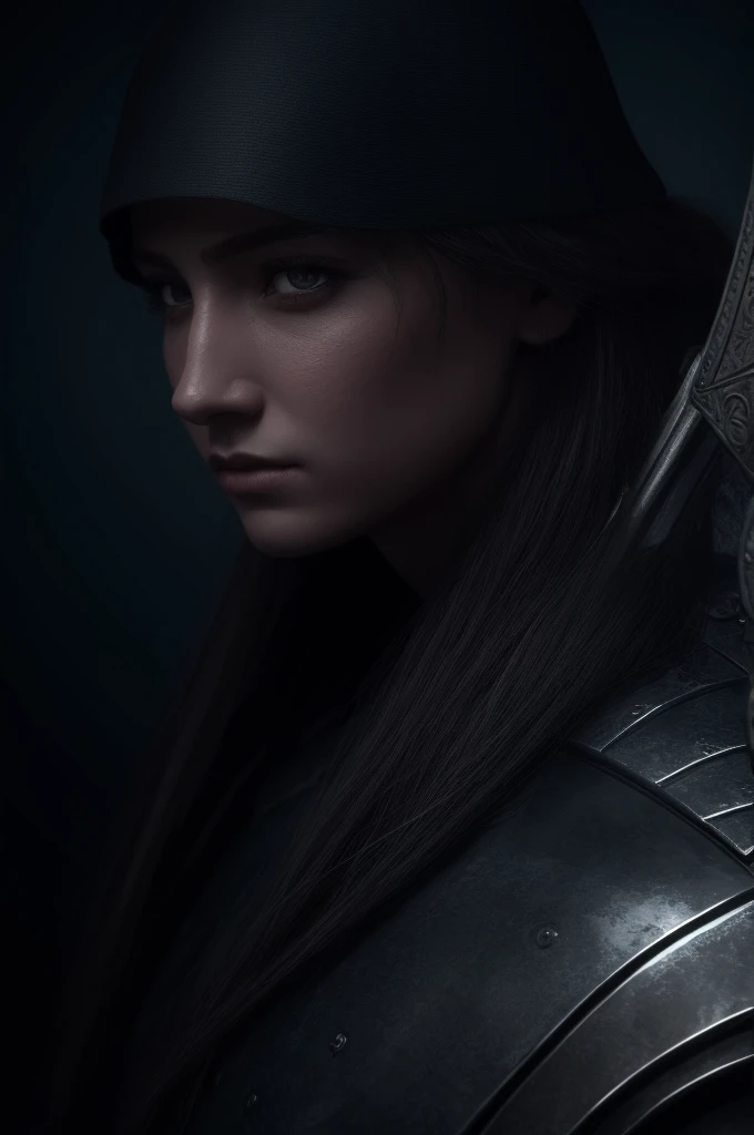 a female warrior, beautiful detailed eyes, beautiful detailed lips, extremely detailed eyes and face, long eyelashes, armor, sword, shield, determined expression, brave, strong, resilient, skilled, loyal, intelligent, unstoppable, compassionate, fantasy landscape, dramatic lighting, epic, cinematic, digital painting, highly detailed, 8k, photorealistic, vibrant colors, chiaroscuro