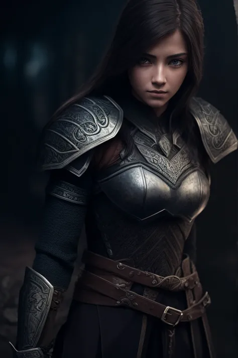 a female warrior, beautiful detailed eyes, beautiful detailed lips, extremely detailed eyes and face, long eyelashes, armor, swo...