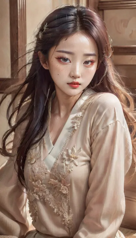 

A captivating hyperrealistic 3D illustration featuring a beautiful Korean woman who has been transformed into a symbol of the ...