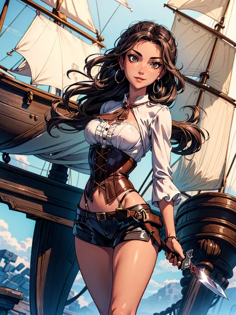 (masterpiece), best quality, expressive eyes, perfect face, (pirate ship background), (standing), (smirk, slutty expression, arr...