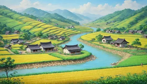 A rural village A small village spread out among the hills。Stone house々dotted with、The fields are ripe with abundant crops。The v...