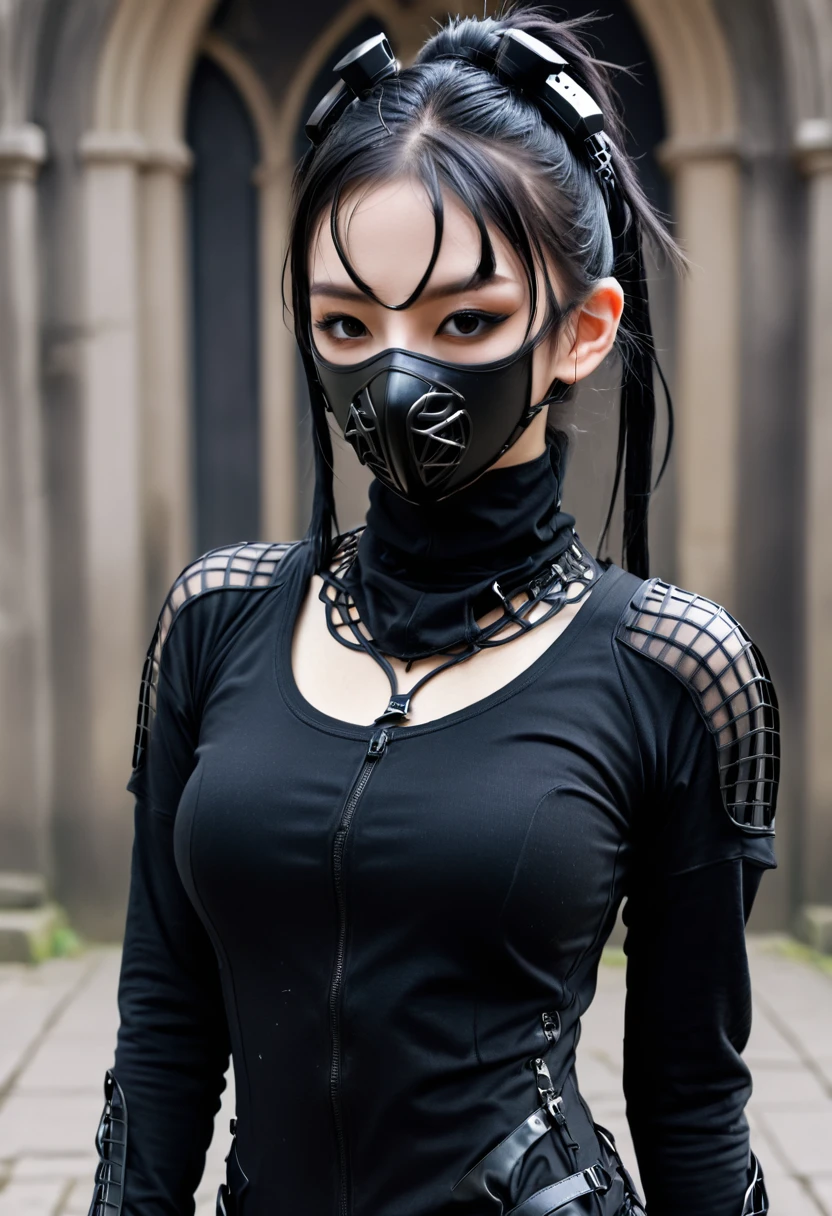 Brooke monk in black catsuits with a mask on their face, wearing techwear  and ar - SeaArt AI