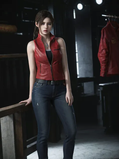 (masterpiece, best quality), 1girl , claireredfield2, wear jeans, 