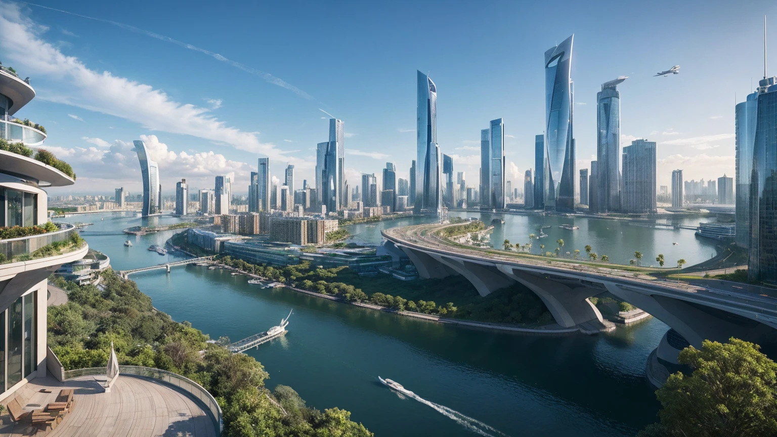 (最高品質,4k,8K,高解像度,傑作:1.2),非常に詳細な,(現実的,写実的な,写真のようにリアル:1.37),未来的な水上都市,未来のテクノロジー,巨大な都市型ハイテクタブレットプラットフォーム,飛行船,空に浮かぶ,未来都市,小さな飛行船が周囲に,ハイテク半球形プラットフォーム,カラフルなライト,高度なアーキテクチャ,モダン建築,超高層ビル,クラウドにアクセスする,美しい景色,街の眺め,印象的なデザイン,自然とシームレスに融合,活気に満ちた活気のある雰囲気,未来の交通システム,駐車禁止,透明なパス,豊かな緑,スカイガーデン,滝,壮大なスカイライン,水面に映る,輝く川,建築の革新,未来的な高層ビル,透明ドーム,建物の形状が珍しい,高架歩道,印象的なスカイライン,光るライト,未来のテクノロジー,ミニマリストデザイン,景勝地,全景,雲を貫く塔,鮮やかな色彩,壮大な日の出,壮大な夕日,まばゆい光のディスプレイ,魔法のような雰囲気,未来都市,都会のユートピア,ラグジュアリーライフスタイル,革新的なエネルギー,持続可能な発展,スマートシティテクノロジー,高度なインフラ,静かな雰囲気,自然とテクノロジーは調和して共存する,素晴らしい街並み,前例のない都市計画,建築は自然とシームレスにつながる,ハイテク都市,最先端のエンジニアリングの驚異,都市生活の未来,先見性のある建築コンセプト,エネルギー効率の高い建物,環境との調和,雲の上に浮かぶ街,ユートピアの夢が現実になる,可能性は無限大,最先端の交通ネットワーク,グリーンエネルギーの統合,革新的な素材,印象的なホログラフィックディスプレイ,高度な通信システム,息を呑むような空中からの眺め,静かで平和な環境,モダニズムの美学,天上の美しさ