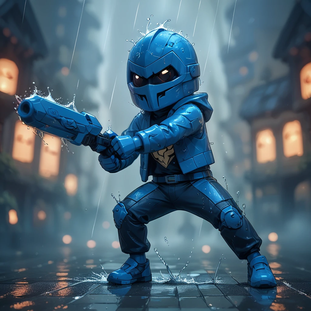 gangnam_style_dance, lego knight, action shot, raining, splash