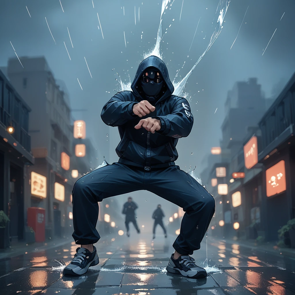 gangnam_style_dance, lknight, action shot, raining, splash