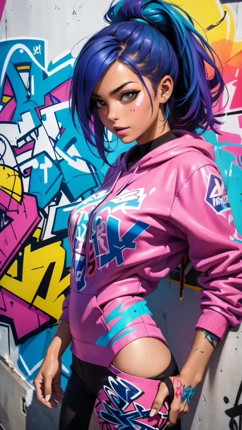 (best quality), (high detail), (vivid colors), (graffiti style), (freestyle), (close up), (1girl), sexy female graffiti artist, ...