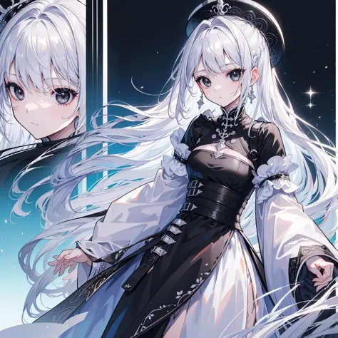 (top image quality)、(ultra detailed)、(facing forward)、top quality、masterpiece、((((1 girl))))、silver hair、white hair、((long hair)...