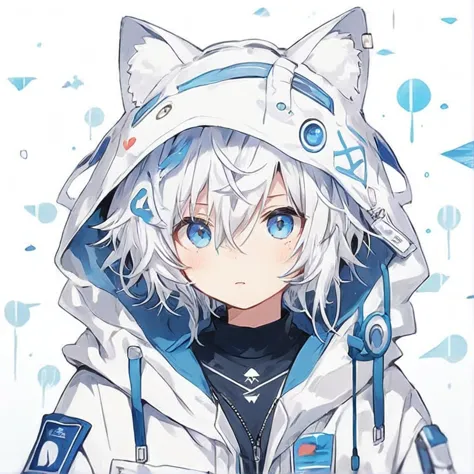 anime, a girl with white hair and blue eyes wearing a white jacket, tall anime guy with blue eyes, anime boy, anime girl with ca...