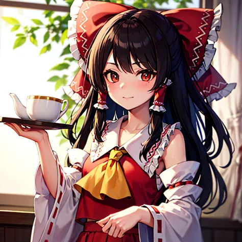 reimu serving tea in her room