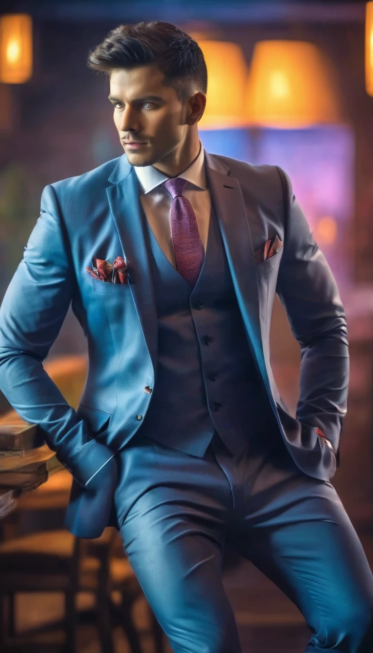 ((a handsome man, elegant male model, full - length portrait:1.5)), (best qualityer,4K,8K,high resolution,work of art:1.2),ultra detali,(realisitic,photorealisitic,photo-realisitic:1.37),hdr,ultra HD,studio lighting,ultra-fine painting,sharp focus,physically based rendering,extreme detailed description,proffesional,bright coloured,bokeh,dramatic lighting,film composition