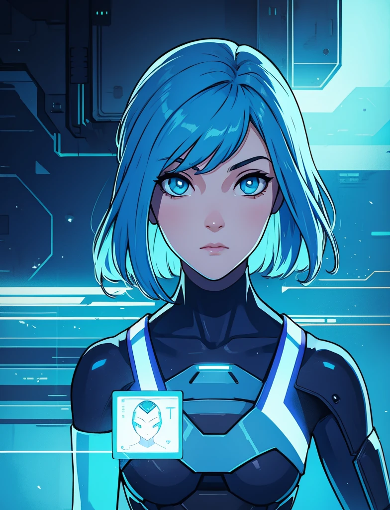 Android-Frau Porträt futuristisch hellblaues Poster