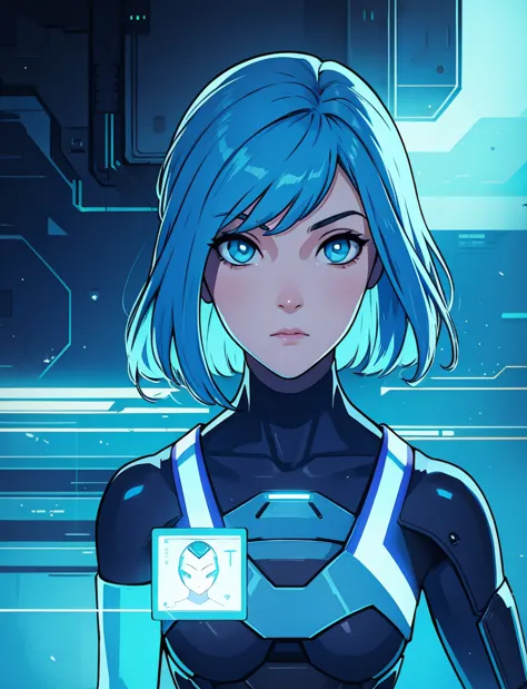 android woman portrait futuristic light blue poster