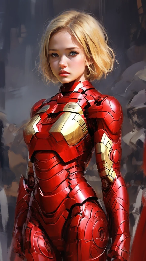 Iron Man Design、Simple design、18-year-old、Blonde short hair、woman、womanのシルエット、Large Breasts、
