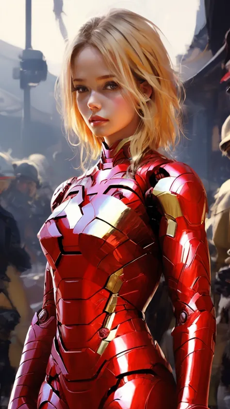 iron man design、simple design、18-year-old、blonde short hair、woman、womanのシルエット、large breasts、