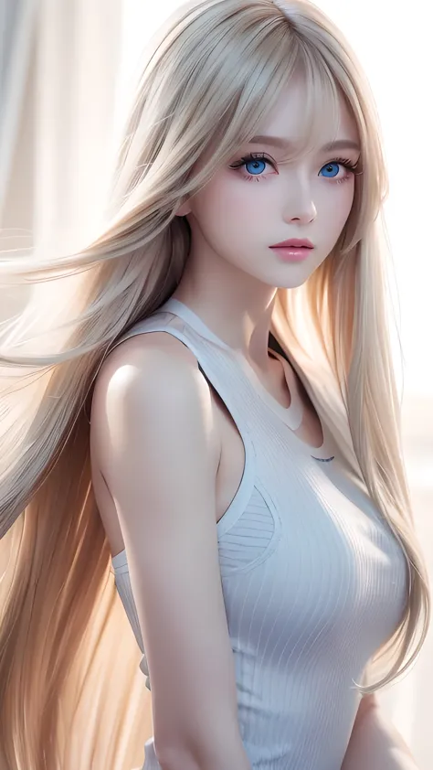 Very beautiful super long straight blonde hair、Bangs left between the eyeastepiece, Best Quality, Illustration, Super detailed, ...