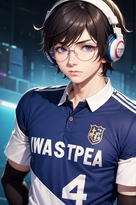 Ren Amamiya Persona,Boy Anime,football uniform, glasses, headphones on head