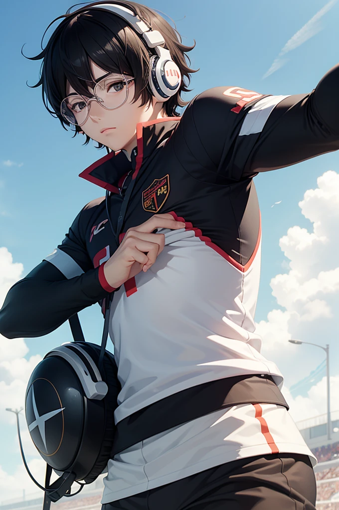 Ren Amamiya Persona,Garçon Anime,uniforme de football, Lunettes, écouteurs sur la tête