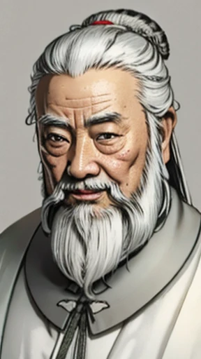 Oriental、Old man in plain white ancient Chinese costume、Ancient Chinese hairstyle old man、Highest quality、masterpiece、Ultra-high resolution、(Realistic:1.4)、Game Poster、Crisp and beautiful image quality、Gray Hair、white and long beard,,whole body、