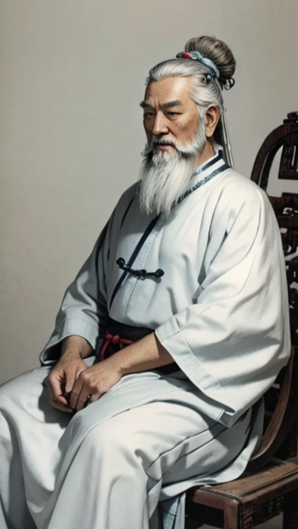 Oriental、Old man in plain white ancient Chinese costume、Ancient Chinese hairstyle old man、Highest quality、masterpiece、Ultra-high resolution、(Realistic:1.4)、Game Poster、Crisp and beautiful image quality、Gray Hair、white and long beard,,(whole body)