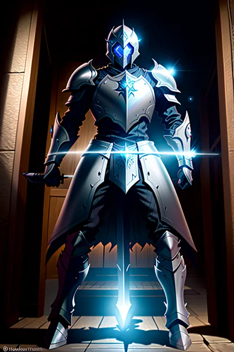 a man in armor holding an excalibur sword and a powerful shield of darkness, powerful boots, pale black armor, evil knight, in m...