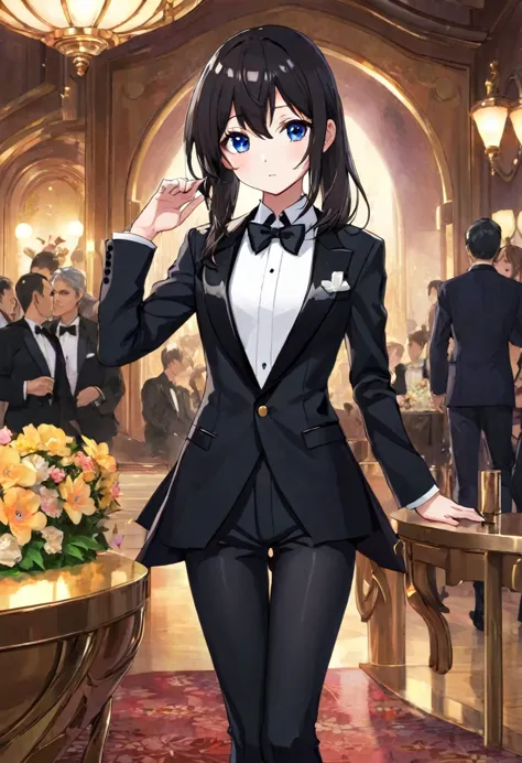 Anime girl wearing tuxedo