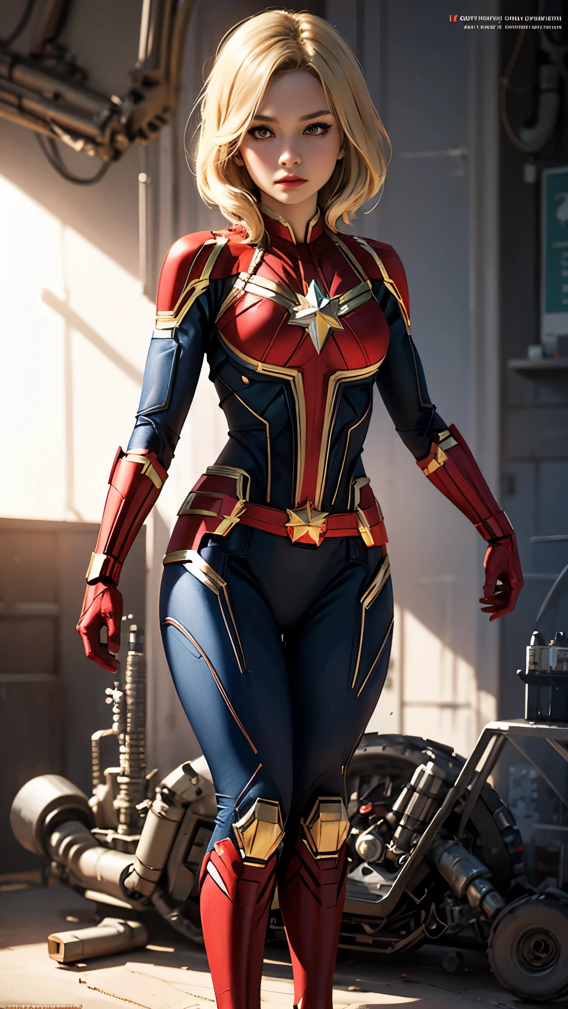 Captain Marvel、woman、22 years old、woman体型、Large Breasts、Blonde、Mechanical Suit