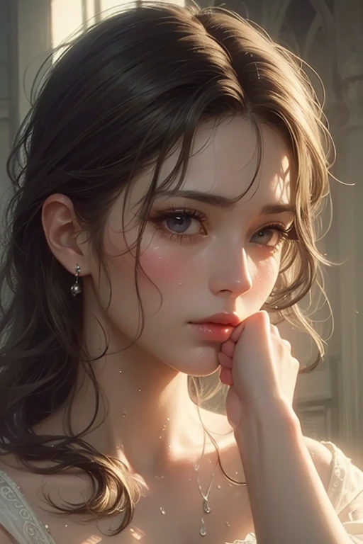 Sensual woman、Beautifully detailed eyes、Beautifully detailed lips、Highly detailed face、Long eyelashes、Graceful appearance、Gothic dresses、Soft lighting、Dramatic Shadows、A calming color palette、Cinematic composition、Photorealistic、(Highest quality) 、4K、8K、High Resolution、masterpiece:1.2)、Super detailed、(Real、Photorealistic、Photorealistic:1.37)、レースのパンツ、sit、sensual pose、bold pose、The skin is damp、Sweating、

masochist、blush、Embarrassed、Expressions of ecstasy、Spreading legs with hands、Distorted facial expressions、Tears are flowing、Heavily wet