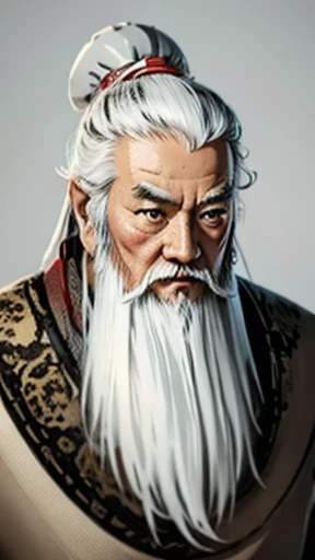 Oriental、Old man in plain white ancient Chinese costume、Ancient Chinese hairstyle old man、Highest quality、masterpiece、Ultra-high resolution、(Realistic:1.4)、Game Poster、Crisp and beautiful image quality、Gray Hair、white and long beard,,Walk over