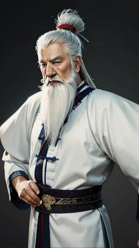 Oriental、((Walk over))、Old man in plain white ancient Chinese costume、Ancient Chinese hairstyle old man、Highest quality、masterpiece、Ultra-high resolution、(Realistic:1.4)、Game Poster、Crisp and beautiful image quality、Gray Hair、white and long beard,,