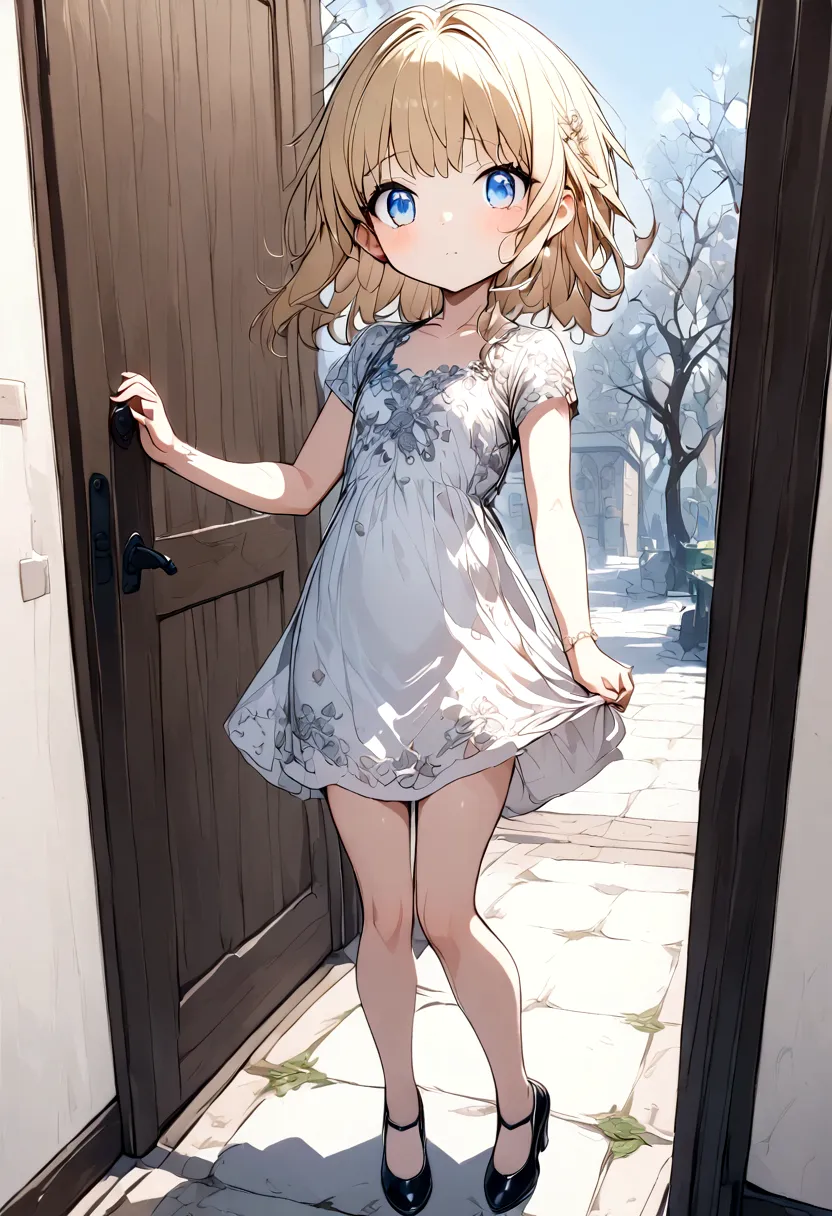 Anime. Baby. Princess. Blonde. Long hair. Blue eyes. Beautiful eyes. Light dress. Shoes. Cold. Runny nose. Snot. Nasal mucus. Sn...