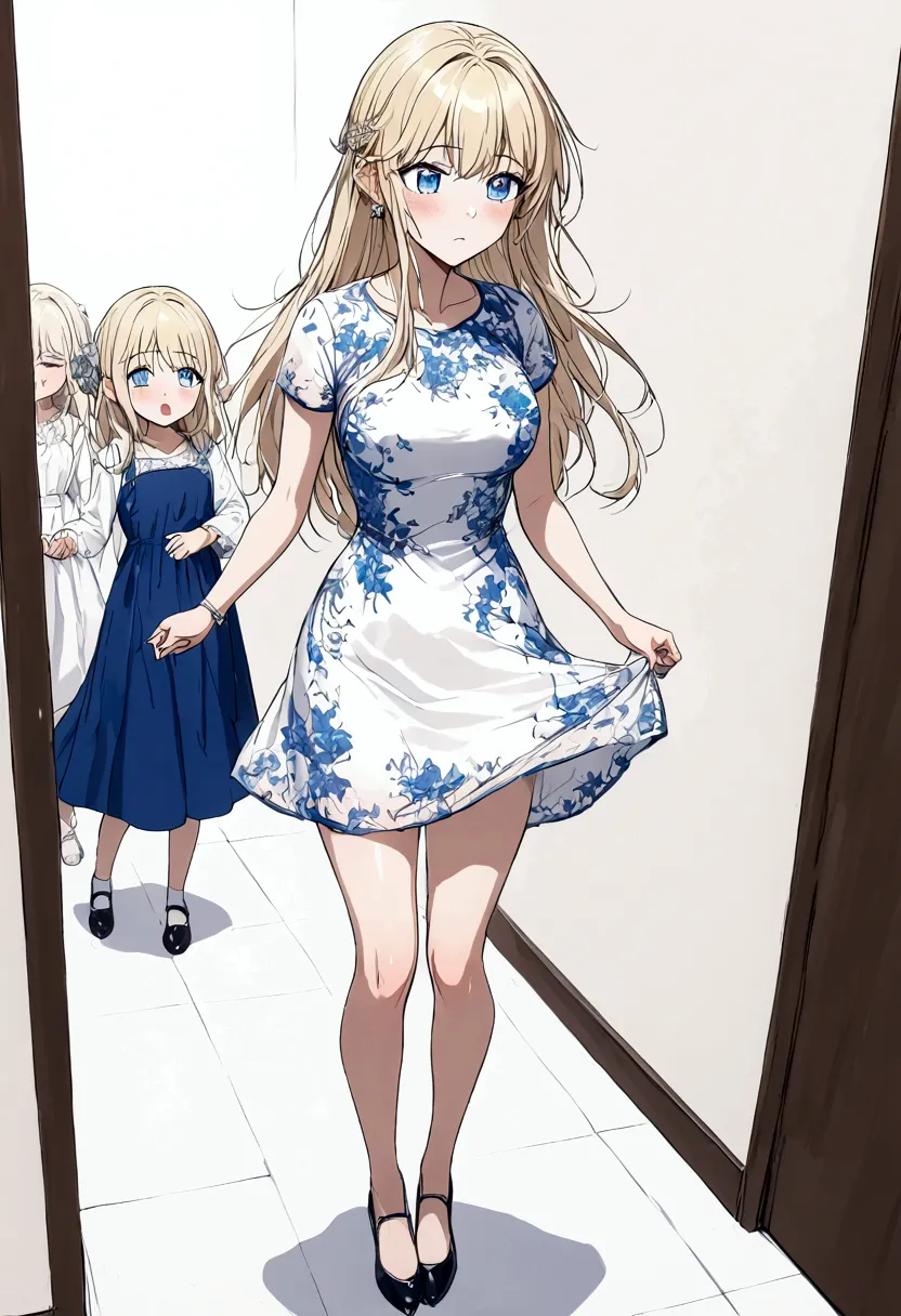 Anime. Baby. Princess. Blonde. Long hair. Blue eyes. Beautiful eyes. Light dress. Shoes. Cold. Runny nose. Snot. Nasal mucus. Sn...