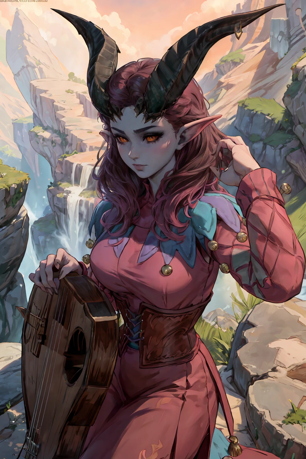 score_9, score_8_up, score_7_up, 1girl, solo, full body, detailed scenery, detailed background, high details, alfira, alfiraoutfit, colored sclera, black sclera, playing instrument, tavern, solo focus, milf, detailed face, expressiveh,(( horns, ))
