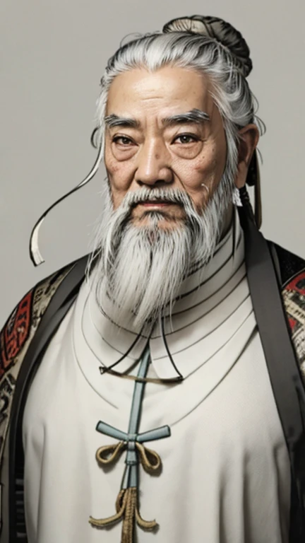 Oriental、Old man in plain white ancient Chinese costume、Ancient Chinese hairstyle old man、Highest quality、masterpiece、Ultra-high resolution、(Realistic:1.4)、Game Poster、Crisp and beautiful image quality、Gray Hair、white and long beard,,(whole body)