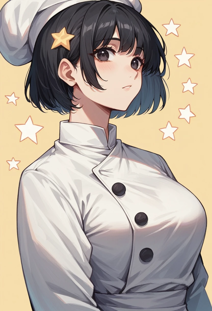 NSFW,((Highest quality:1.3)), ((Top performance:1.2)), ((Best illustrations:1.2)),whole body,Full Art,One Girl,Black Hair,Short Bob Hair,Round and curvy hairstyle,Dark Eyes,Stars in the eyes,white hunting hat,Chef&#39;s uniform,leotard,Black knee socks,A big smile,Wooden restaurant interior,Wooden table,blush,White Breath,Leg spread,pussy juice,creampie,penis in pussy,sex,1boy