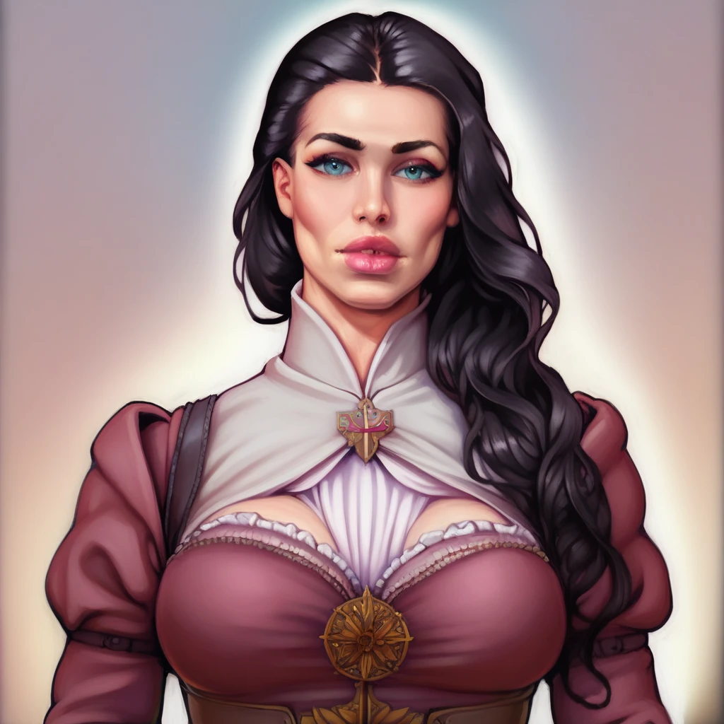 Una mujer joven con pelo largo y negro., ojos hermosos y detallados, labios hermosos y detallados, extremely detailed and Realista face, Pestañas largas, Vestido de estilo medieval, cintura expuesta, Fondo simple, (mejor calidad,4k,8K,alta resolución,obra maestra:1.2),ultra detallado,(Realista,photoRealista,photo-Realista:1.37),hdr,HD,iluminación de estudio,pintura ultrafina,enfoque nítido,renderizado basado en física,descripción de detalles extremos,profesional,brillantes colores,bokeh,Retrato