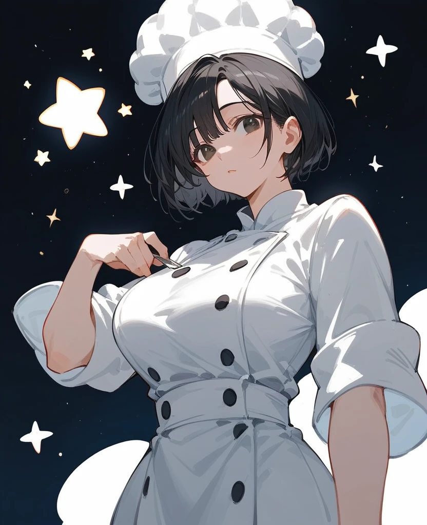 NSFW,whole body,Full Art,One Girl,Black Hair,Short Bob Hair,Round and curvy hairstyle,Dark Eyes,Stars in the eyes,white hunting hat,Chef&#39;s uniform,leotard,Black knee socks,A big smile,Wooden restaurant interior,Wooden table,blush,White Breath,Leg spread,pussy juice,creampie,penis in pussy,sex,1boy