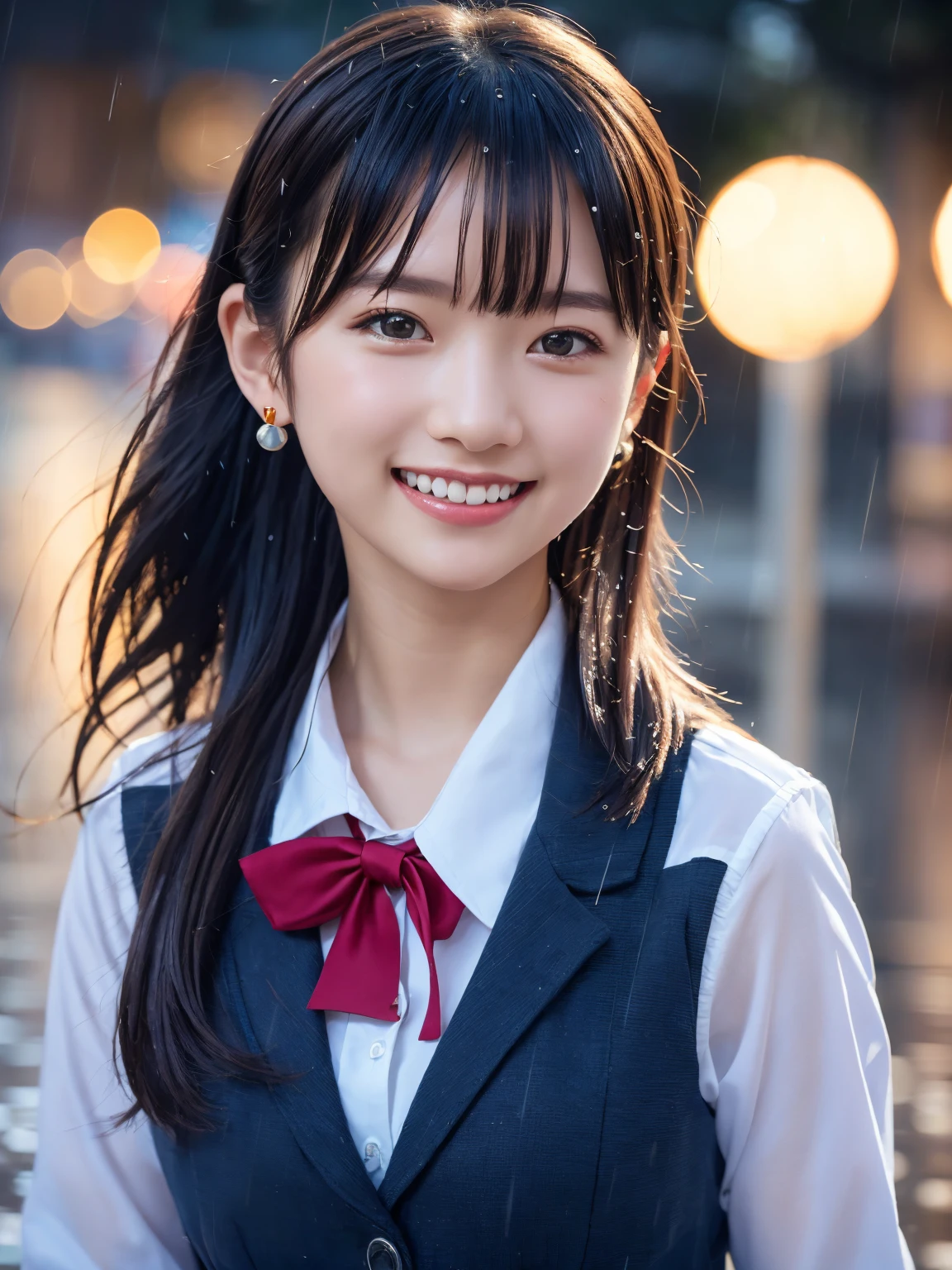 (8K, RAW Photos,Highest quality, High resolution:1.1),超Realisticな:1.4),(Realistic, Realistic:1.3), Sodebtt Light,big,2 girls,Realistic Face,Realistic Body,Realistic Skin,Confused,masterpiece,(cute:1.8), cute子たち, alone, (big:1.2), Detailed black eyes,Innocent eyes,Blusher,(school uniform:1.2 ),Cinema Lighting,Film Grain,jewelry,Earrings,((Medium Hair:1.1)),((Floating Hair Novadebtrog Style)),Cherry-colored lips,Hair Ribbon,Hair Ribbon,ponytail,close,Look Viewer,Long Hair,Upper Body,Open your lips,Upper teeth, (Smiling Eyes:0.6),((Grin:1.2)),Depth odebt Field, Blurred Background, Eye focus , Bokeh,young, 85mm lens, debt/1.4,Prodebtessional Lighting, young,Portraiture,Photon Mapping,Radio City,Physically Based Rendering,Asian, [ponytail],((Dancing in the Rain)),((high school girl:1.3)),Facing forward、Cowboy Shot