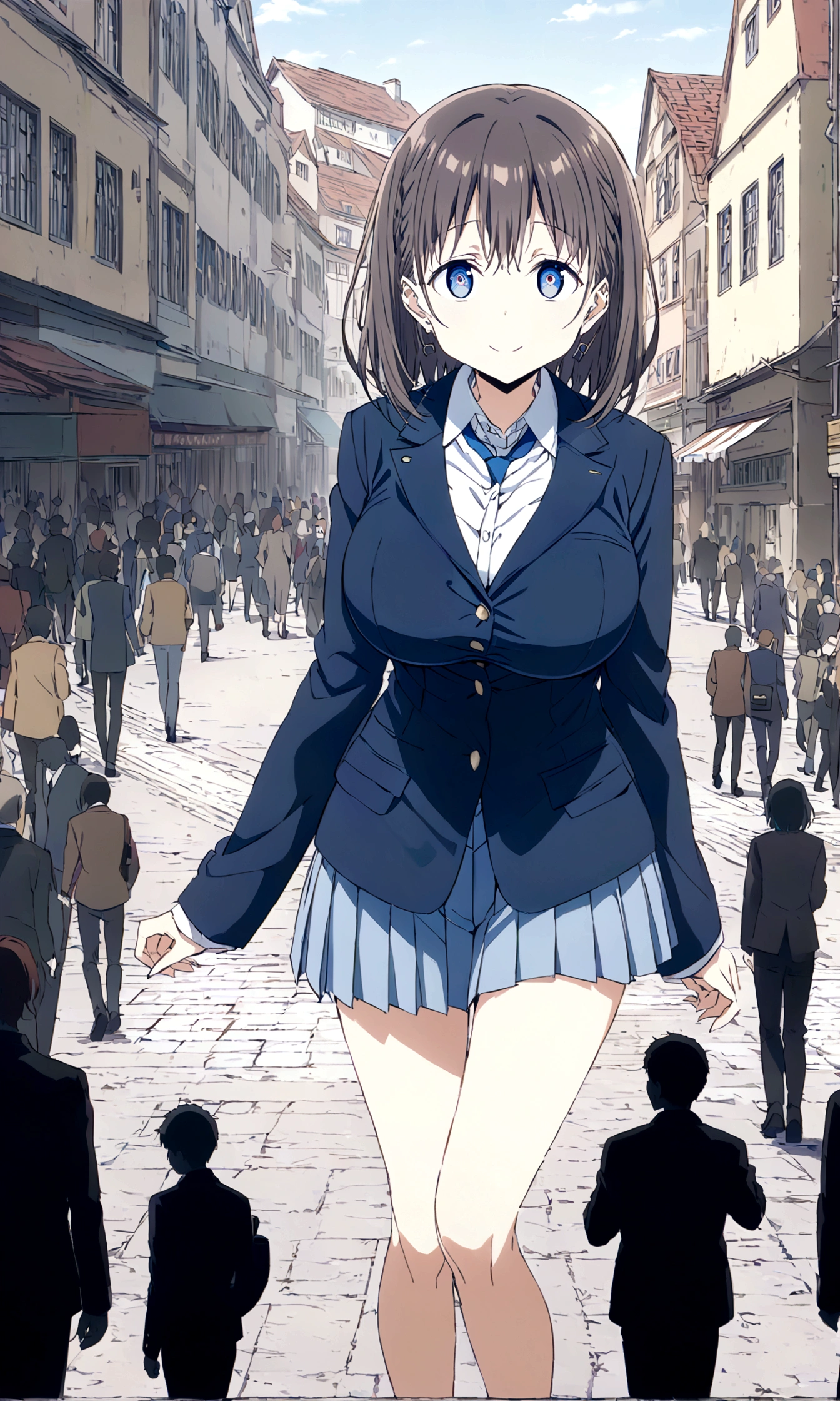 Tawawa on Monday,Ai-chan,Big Breasts,Blue Blazer,high school girl,temptations,whole body,In town,crowd,silhouette,finely detailed beautiful face,high quality,anime,beautiful,High resolution,anime color,{{{{8K_wallpaper}}}},{{{masterpiece}}},{{{{extremely detailed eyes}}}},{{{{extremely detailed body}}}},{{{{extremely detailed finger}}}}