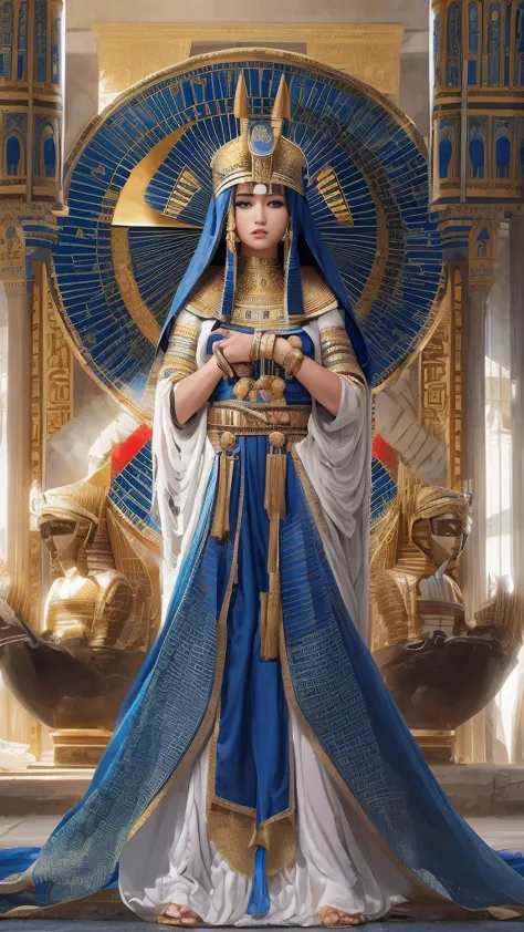 cleopatra, a magnificent queen with jet black hair and deep blue eyes., the hooded head is ready to attack.. a sad resignation w...